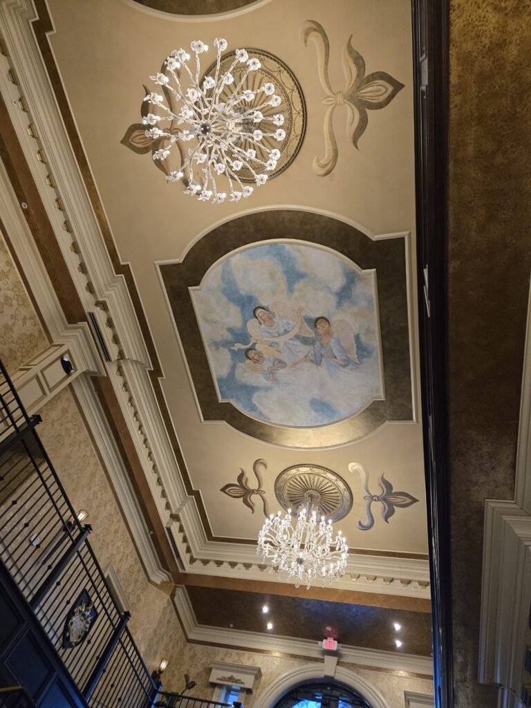 ceiling mural inside castle lobby